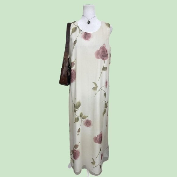 floral vintage 90s sleeveless maxi dress cottagecore soft dainty coquette - Picture 1 of 8
